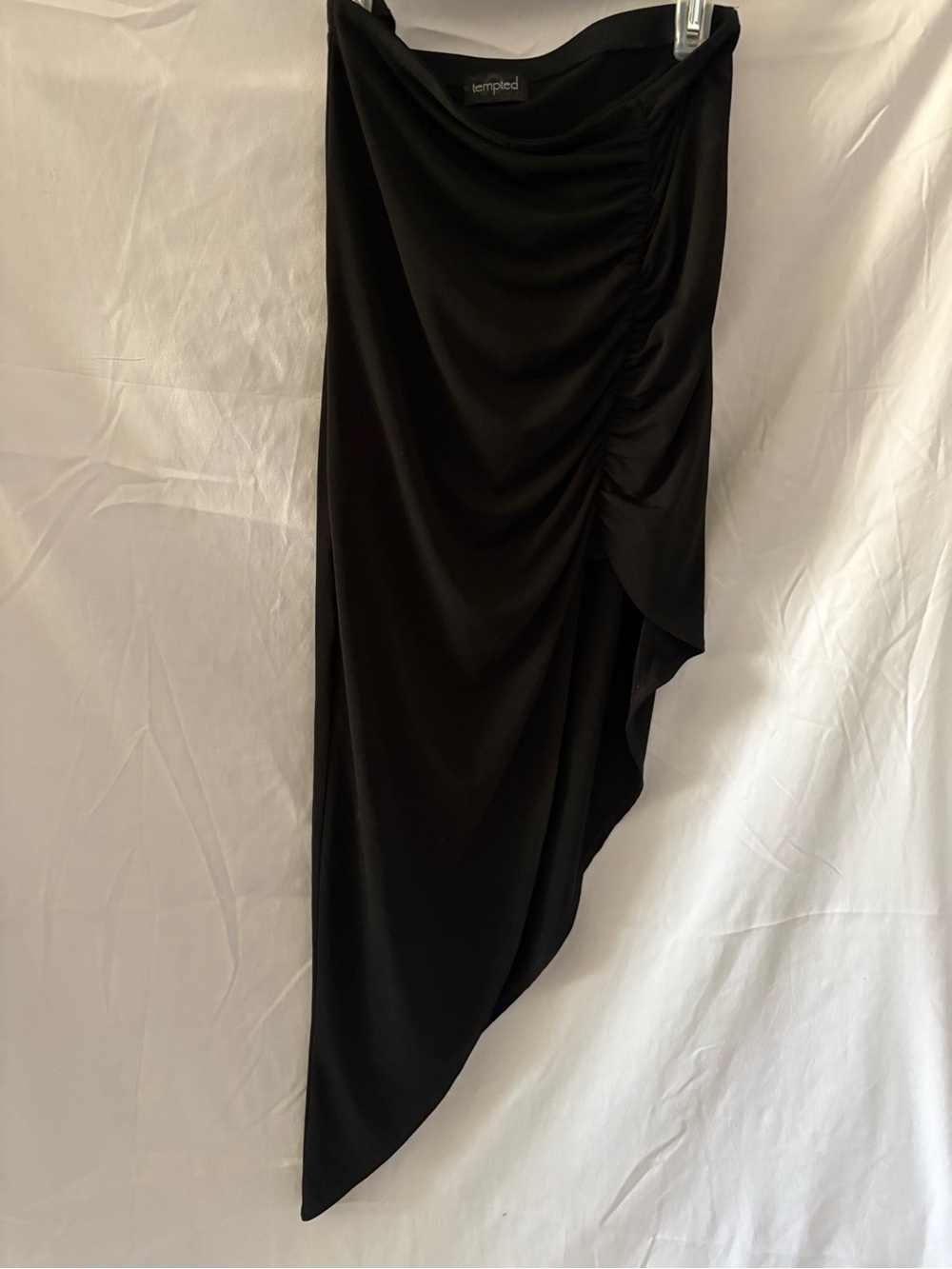 Tempted Black Asymmetrical Ruched Pencil Skirt